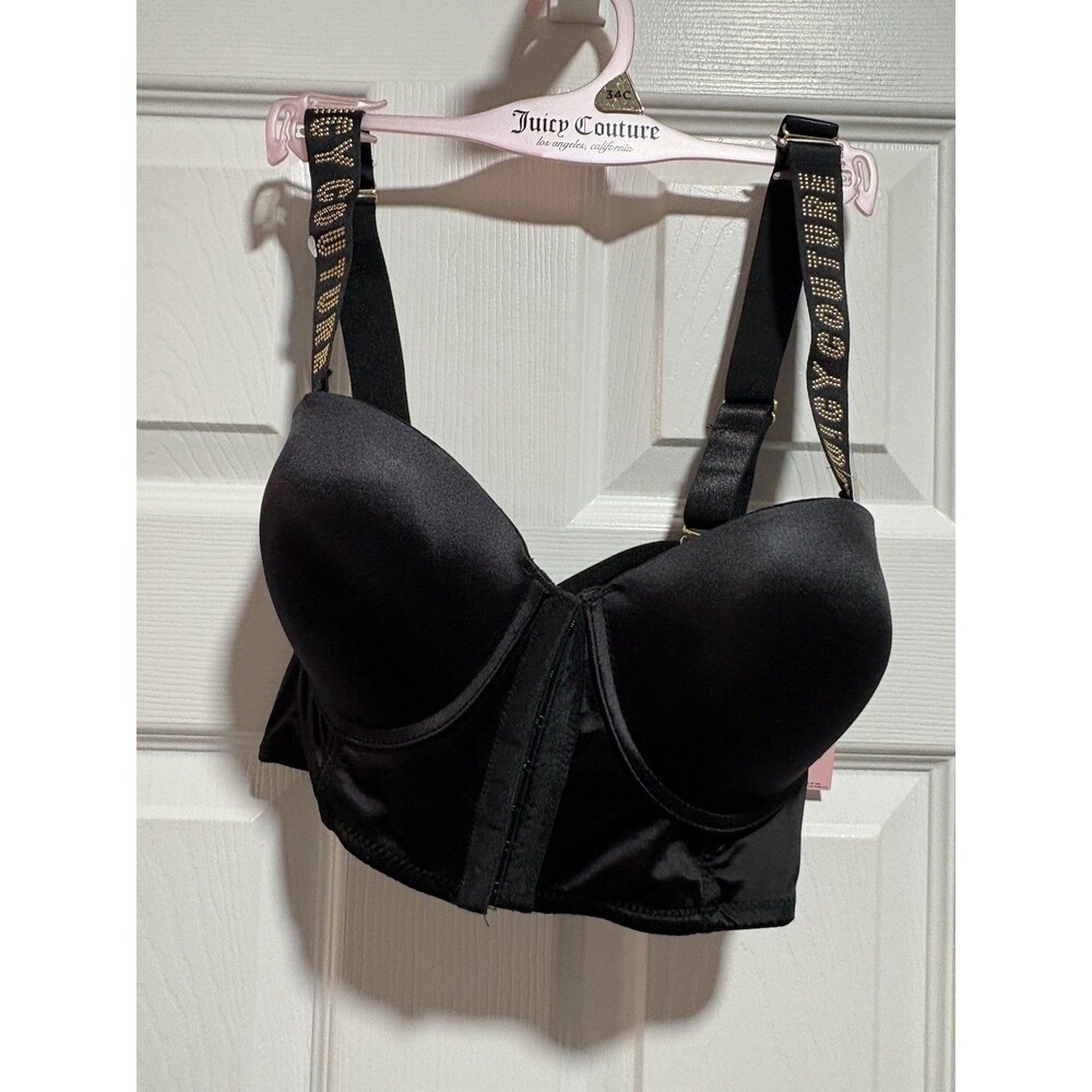 Juicy Couture Corset Bra Black And Gold Color Rhinestone Letters 34C NWT